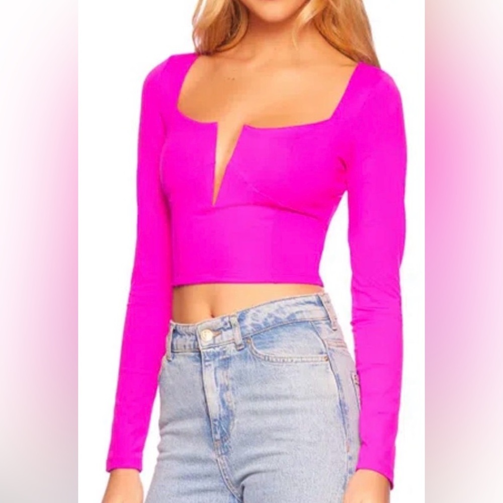 Susana Monaco Plunge Neck Corset Top Magenta size Small NWT
